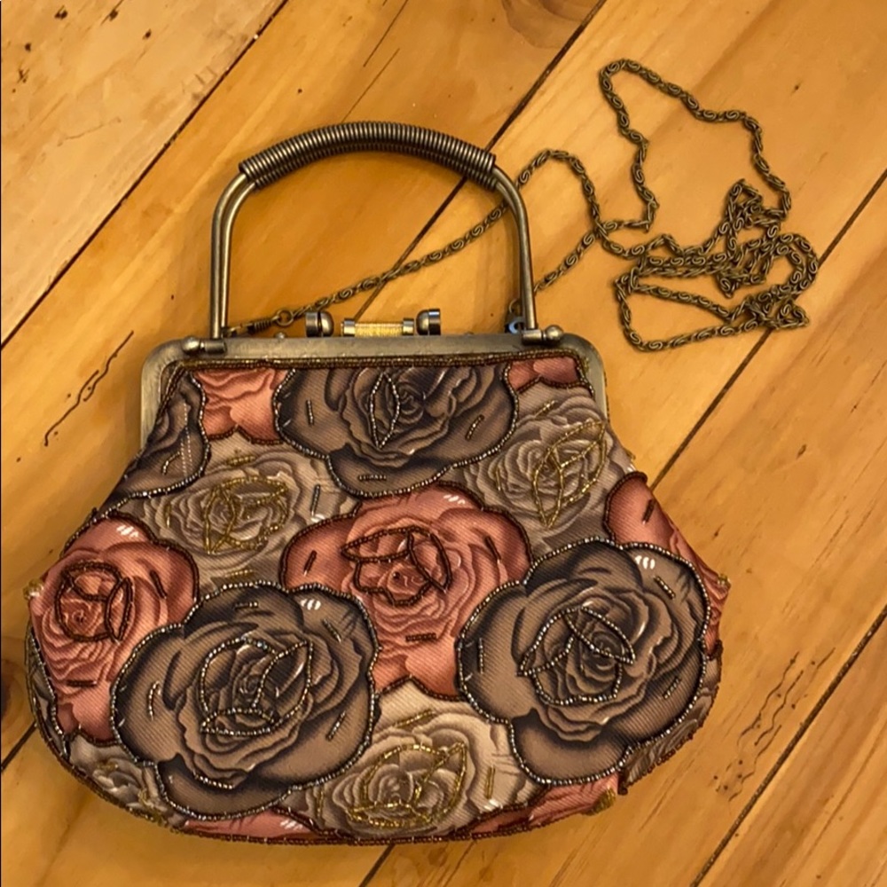 Vice Versa Too Beaded Bag W/ Brass Handle & Chain